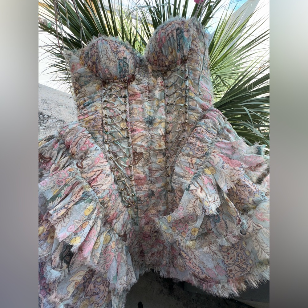 Rebellion bead-embellished ruffled printed silk mini dress - Picture 8 of 12